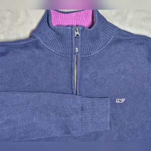 Vineyard Vines Whale Logo Qtr Zip Pullover Sweater Medium Navy Blue With Purple.